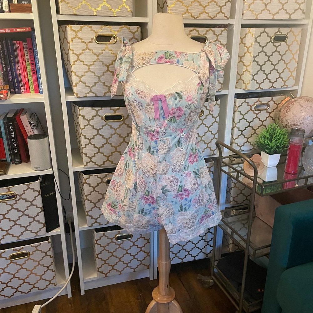 Kitten D' Amour Women's Floral Print Short Romper Blue/Pink Size small - Picture 5 of 10